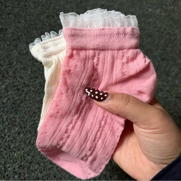 NWT 2 Pack Pastel Pink White Frilly Lace Mesh Whimsy Girly Ankle Fashion Socks - Picture 11 of 13